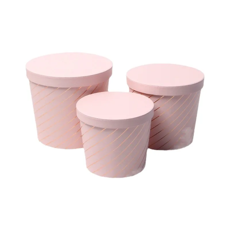 3Pcs/Set Trapezoidal Cylinder Gift Box Florist Flowers Holder Bucket Gilding Stripe Gifts Packaging Boxes Party Wedding Supply