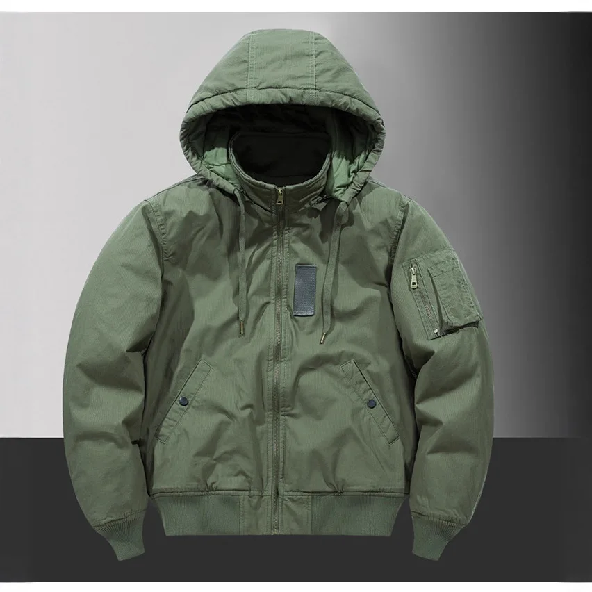 

Осенне-зимний мужской пуховик High Street, утепленное мужское пальто-бомбер с длинными рукавами, винтажное повседневное мужское пальто-карго со съемным капюшоном