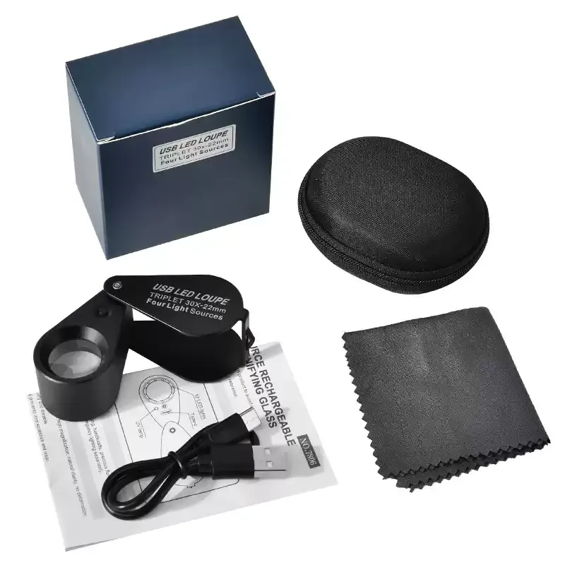 Rechargeable Magnifying Glass With 13‑LED Four‑Color Light Source, 10X 20X 30X  for Jewelry Diamond, Jade and Antique Appraisal