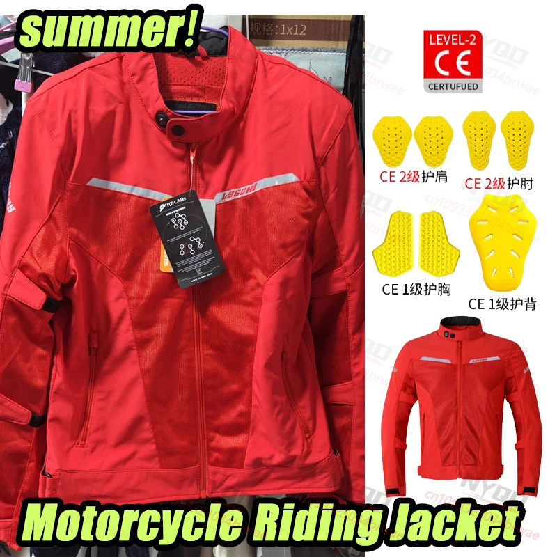 

LYSCHY Motorcycle Jacket Built-in CE Guard Motorcycle Safety Riding Red Bright Color Conspicuous Professional Protection Jacket