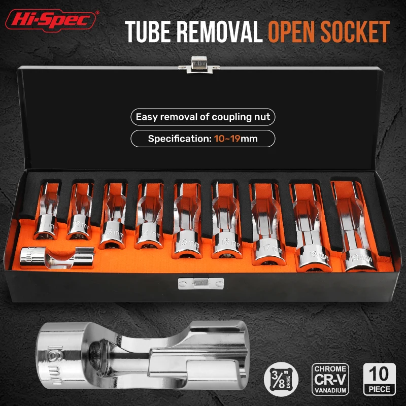 

New Hi-Spec 10PCS 3/8" Tubing Removal Cotter Socket Set Union Nut Socket Fuel Line Oil Pipe Removal Sleeve Car Repairing Tools