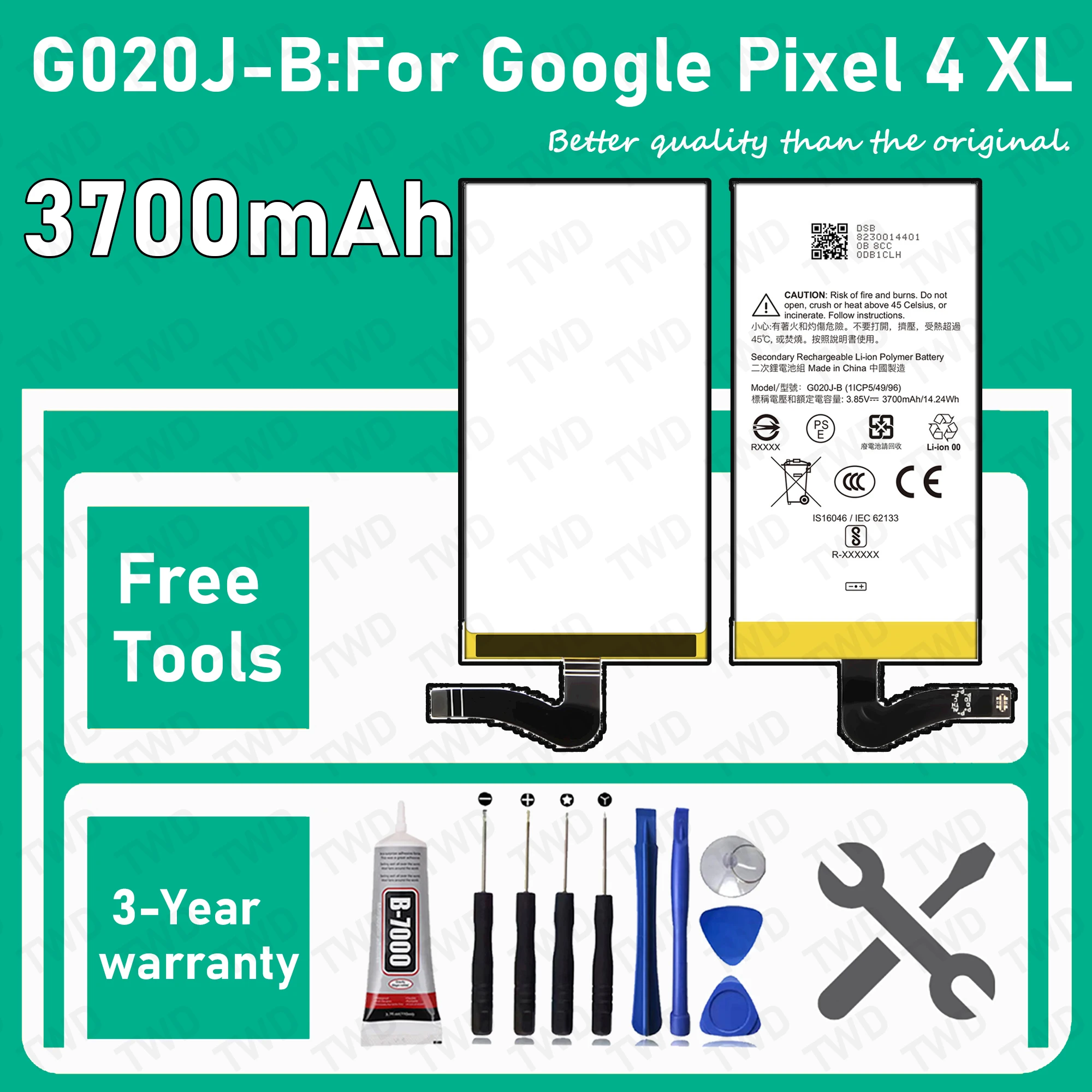 

G020J-B Large capacity 3700mAh Battery For Google Pixel 4 XL Batteries New High Quanlity+Free Tools