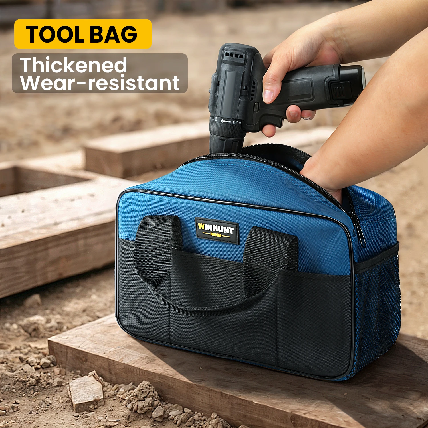 Tool Bag, Heavy Duty Storage Organizer with Multiple Pockets, 14 Inch Small Tool Tote Bag, Wide Mouth For Man/Woman