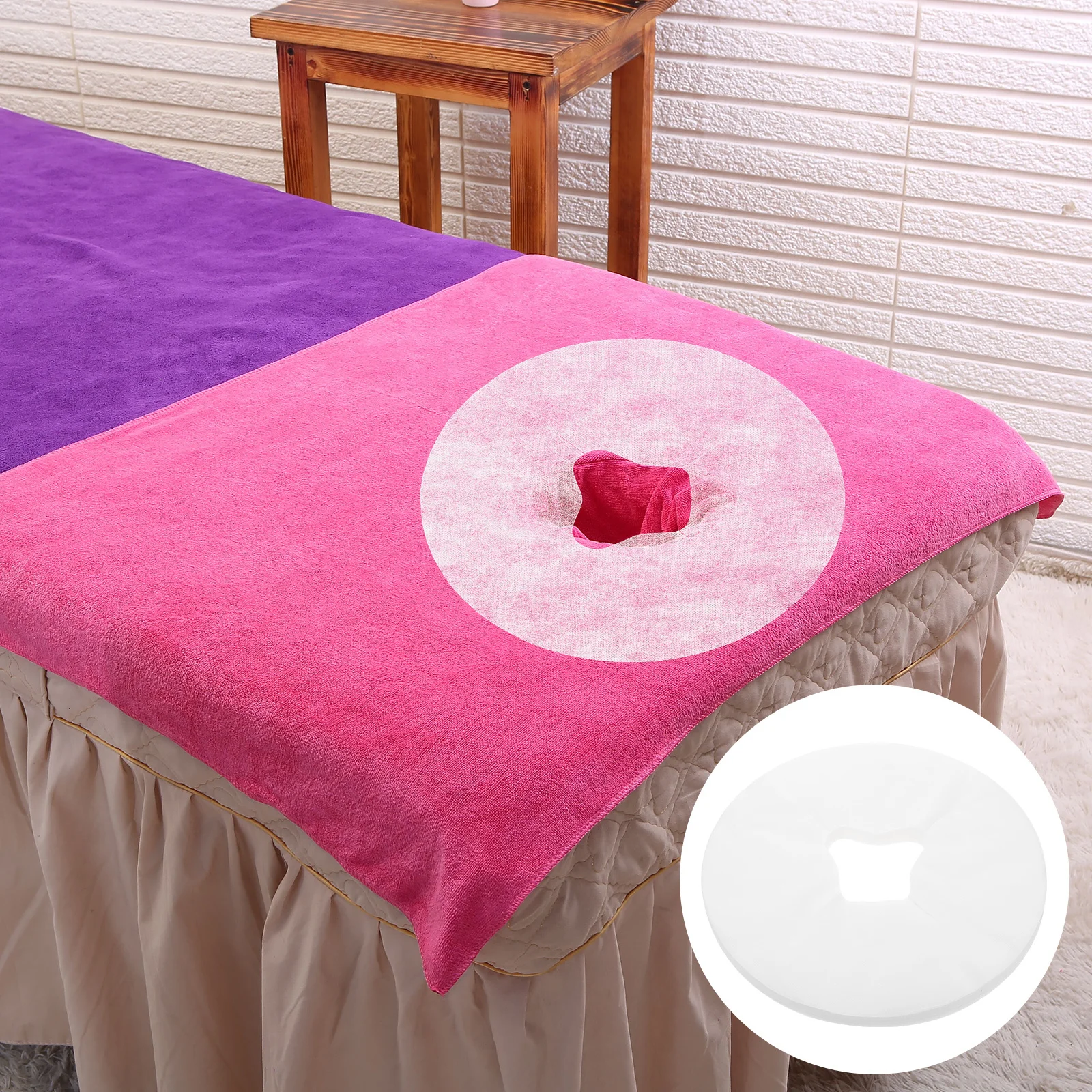 

100Pcs Disposable Massage Table Face Pillow Covers Non Woven Ergonomic Hole Design Soft Comfortable Spa Beauty Salon Supplies