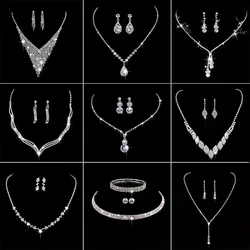 Silver Color Luxury Bridal Jewelry Sets Women Accessories Fashion Tassel Rhinestone Necklace Earrings Sets Wedding Jewelry