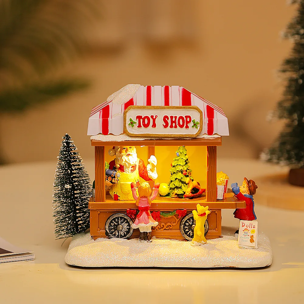 

LED Christmas Scene Village House Decorations Music Popcorn Theme Xmas Ornaments for Party Office Desktop Building