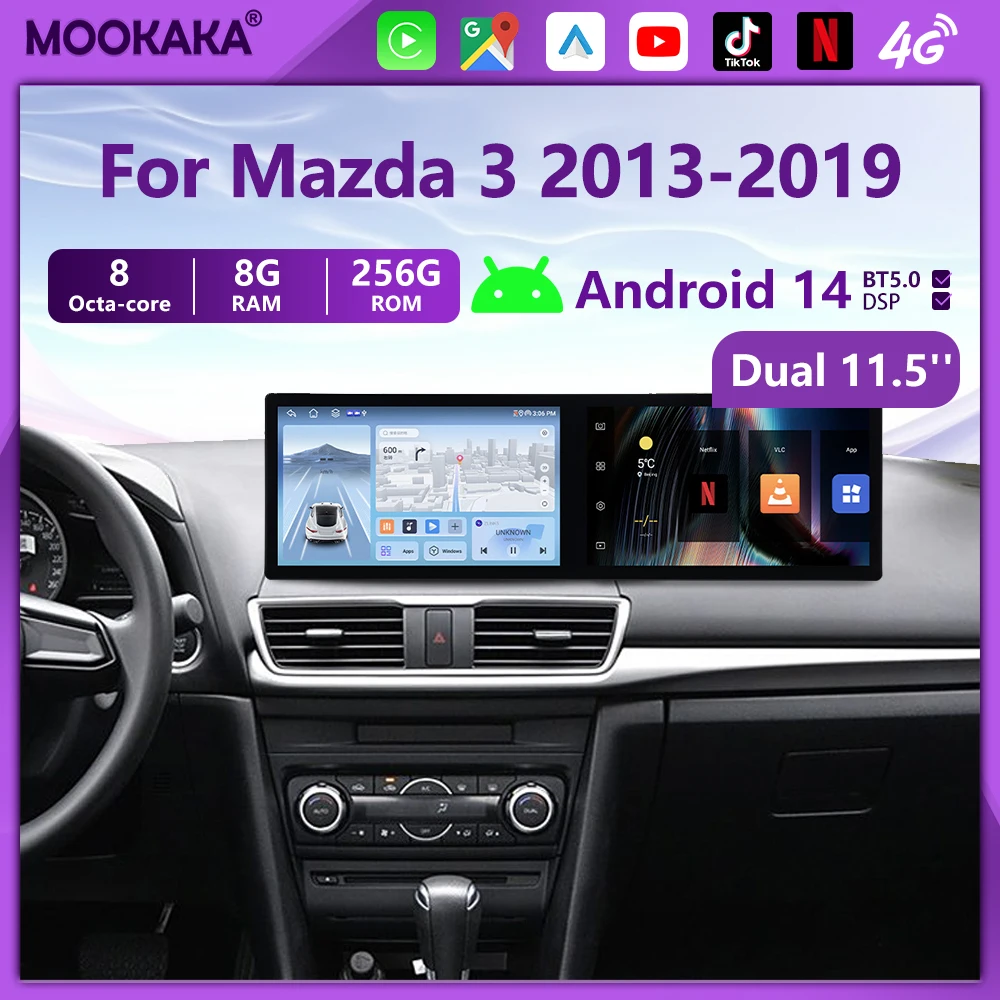 

Dual 11.5'' Android14 Auto Car Radio For Mazda 3 2013 - 2019 Multimedia Radio Player GPS Navigation Video Stereo Audio Head Unit