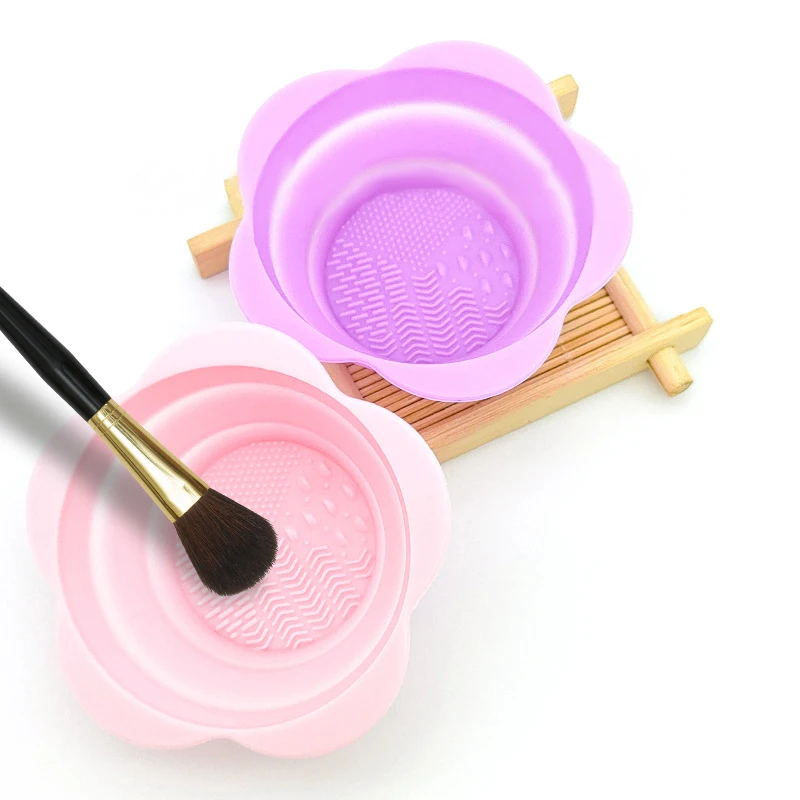 Escova de maquiagem de silicone limpador dobrável pó puff tigela de limpeza pincéis de sombra lavagem tapete macio ferramentas de beleza caixa de purificador