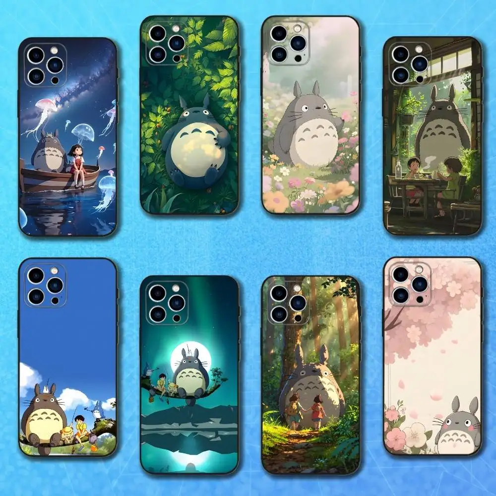 

Cute T-Totoro-ES Anime Phone Case For iPhone 16,15,14,13,12,11 Plus,Pro Max,XS,X,XR,SE,Mini,8,7,Soft Silicone Black Cover