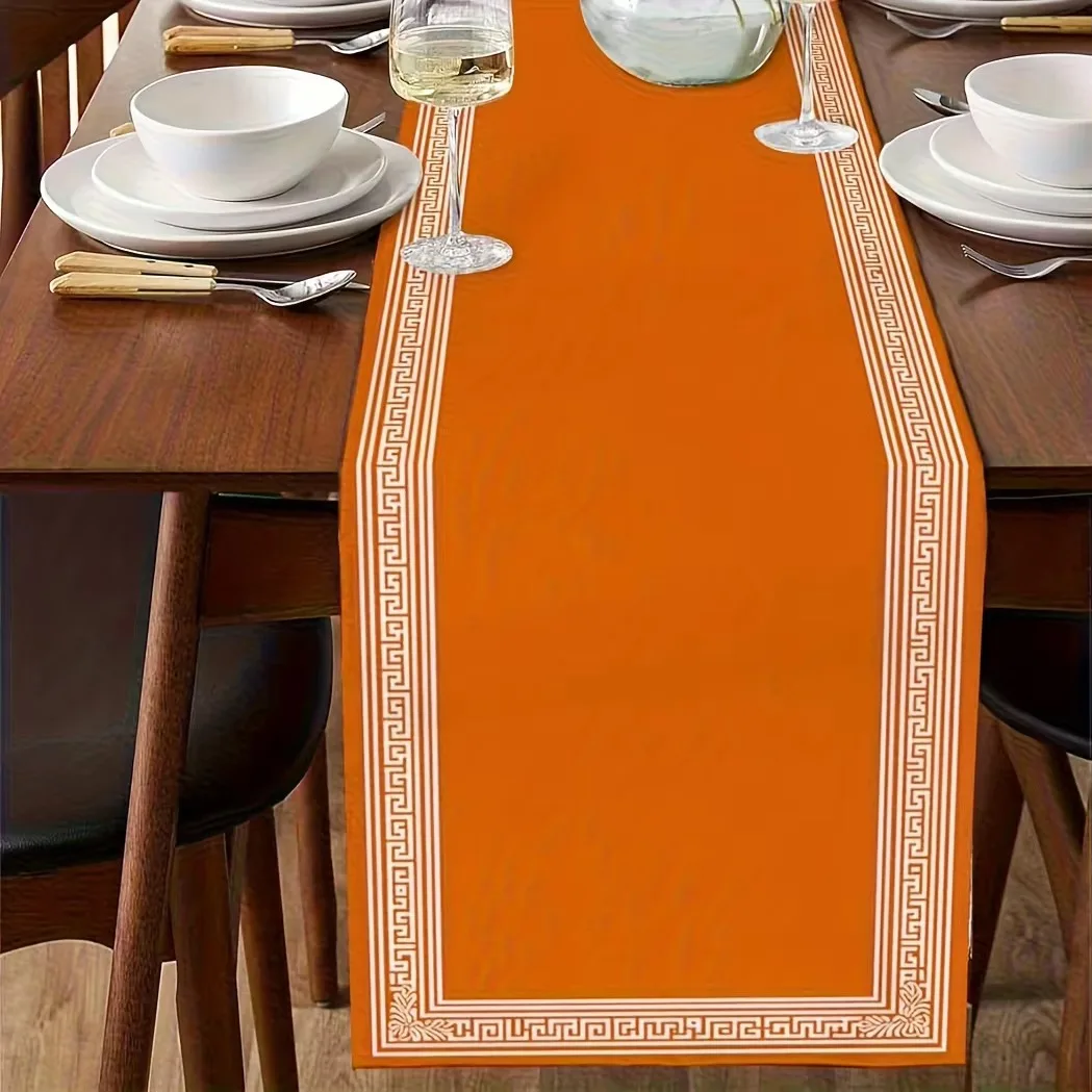 Orange Geometric Greek Table Runner Rustic Farmhouse, Decor for Anniversary Celebration and Dining Table Setting