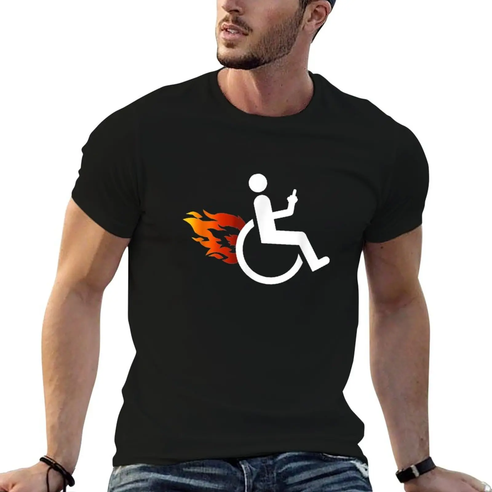 Funny Handicap Disabled Ampu Humor Sarcastic Wheelchair T-Shirt Man t-shirt graphic shirts mens clothing