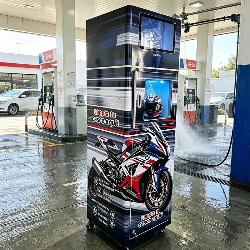App Remote Managed Automatic Helmet Cleaner Bike Helmet Washing Device For Sharing Stations 360 Deep Cleaning Drying