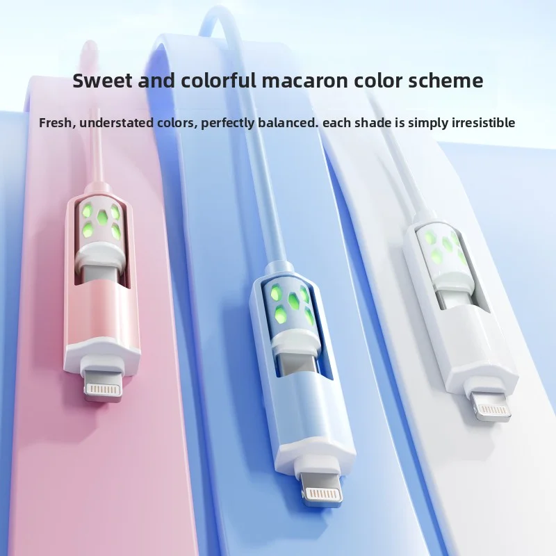 4-in-1 PD60W Super Fast Charging Cable RGB Breathing Light Type-C For iPhone7-16ProMax iPad Notebook Tablet Mobile Phone Samsung