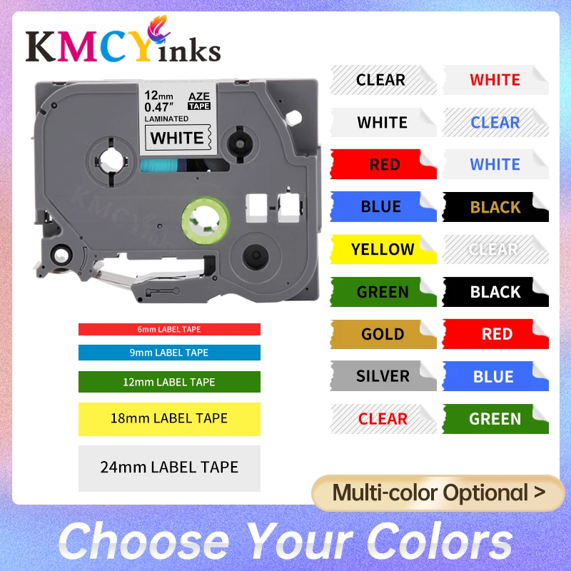 

KMCYinks 6/9/12/18/24mm 231 TZe Label Tape 221 211 Laminated Tape 631 431 531 Labeling Ribbon Compatible for Brother PT-H110