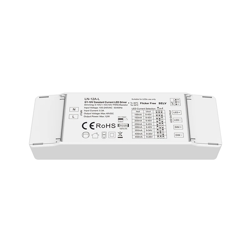 

AC 110V-220V 350-700mA 12W 0/1-10V Dimmable Constant Current LED Driver 100-450mA CC Power Supply for led downlight,spotlight