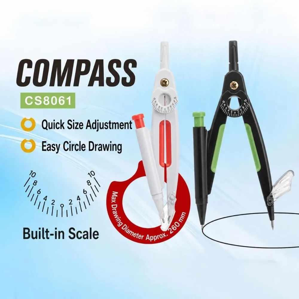 Digital Display Compass with Replacement Pencil Leads Plastic Geometry Compass with Built-in Scale Drawing Circles Tool