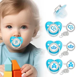 Silicone pacifier for infants aged 0-3 years, 26 letter series pattern blue baby teether, BPA-free, with dust cap nipple chain