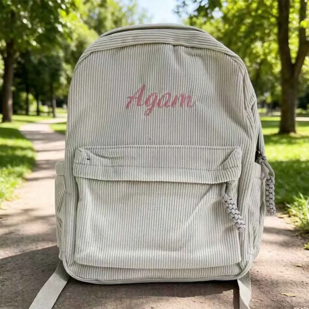 Personalized Backpack Soft Schoolbag shoulder straps Large Capacity Custom Unique Name Embroidered Corduroy Special Design