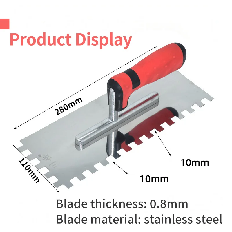 Imagem -04 - Espátula Serrilhada Alça Vermelha e Preta Lâmina de Dente Quadrado Esquerdo Dente Quadrado Frontal Espátula de Concreto para Azulejos Aço Inoxidável