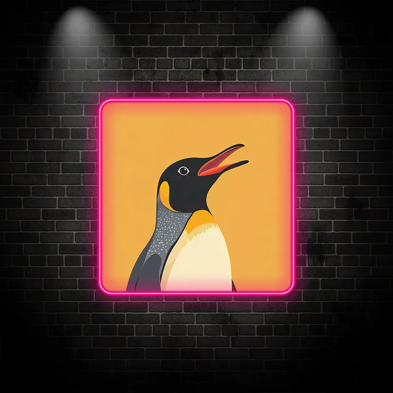 Toysign King Penguin Neon LED Sign Decor – Vibrant Wall Art for Café, Bar & Home Space. Add a Pop of Color with Penguin Charm