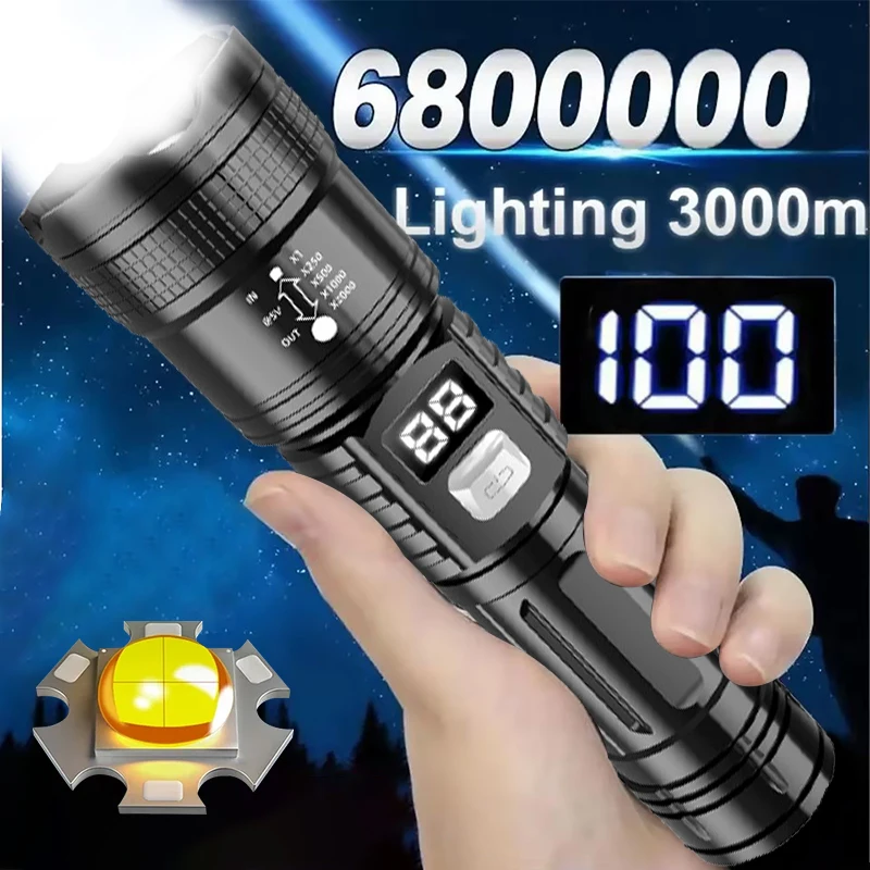 2024 Portable Rechargeable LED Flashlights High Power Military Tactical Flashlight Zoom Torch Lamp For Outdoor Camping Fishing