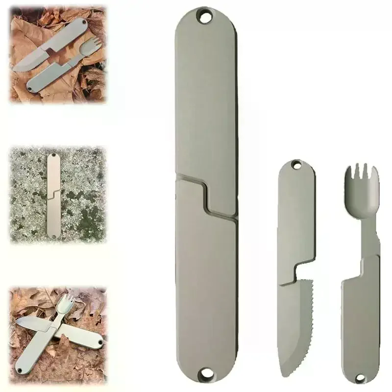 2 In 1 Fork Spoon Outdoor Tableware Multifunction Stainless Steel Flatware Camping Hiking Picnic Utensils Set Combo For Outdoor