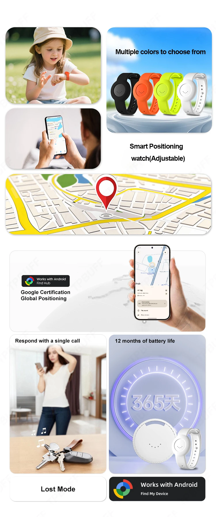 Android Smart Location Tracker Bracelet for Iphone Google Find My App Waterproof GPS Kid Elderly Finder Precise Positioning Tag