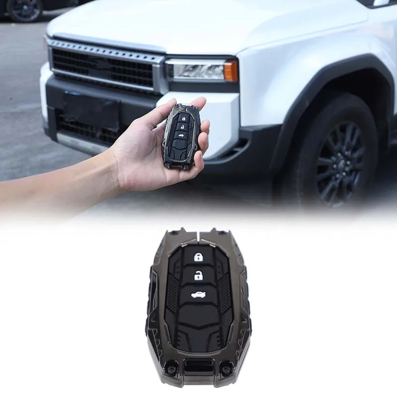 Neue Auto Schlüssel Fall Abdeckung Runde Ring 3 Taste Schwarz Splitter Zink-legierung Zubehör Für Toyota Prado Land Cruiser LC250 2024 2025