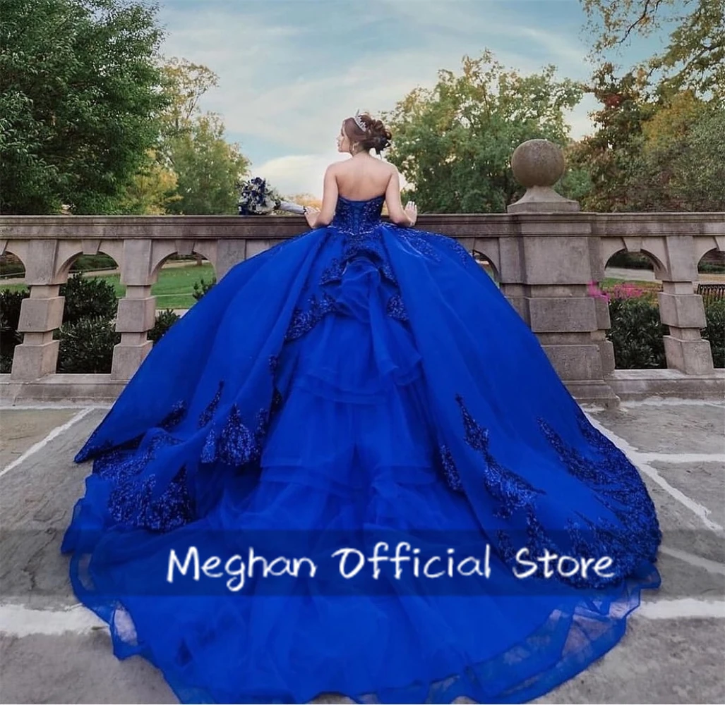 Mexico Royal Blue Strapless Quinceanera Dresses Ball Gown Bead Appliques Birthday Party Dress Formal Gown Sweet 16 Customized