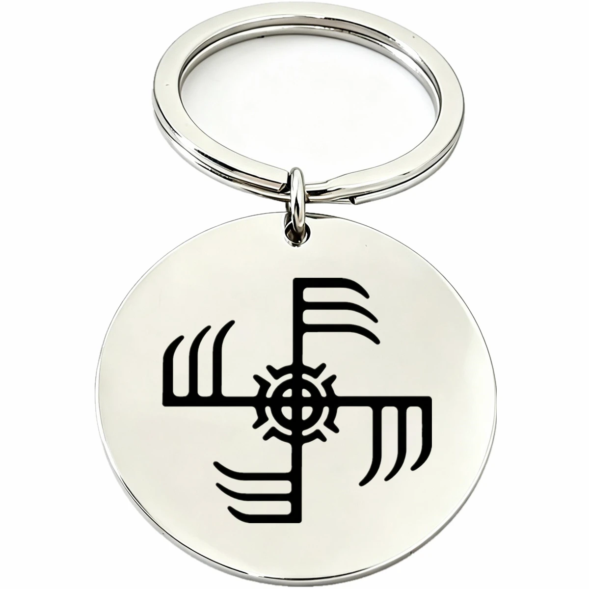 1Pc Viking Norse Sun Wheel Rune Round Keychain Nordic Pagan Protection Symbol Amulet Talisman Key Ring Jewelry Gift for Men