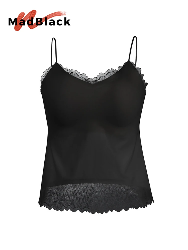 MadBlack-Lining Silk Sexy Sling, With Padded Cups, Women French Traceless Lace Comfortable Thin Camisole, 2026 Summer T64849CC
