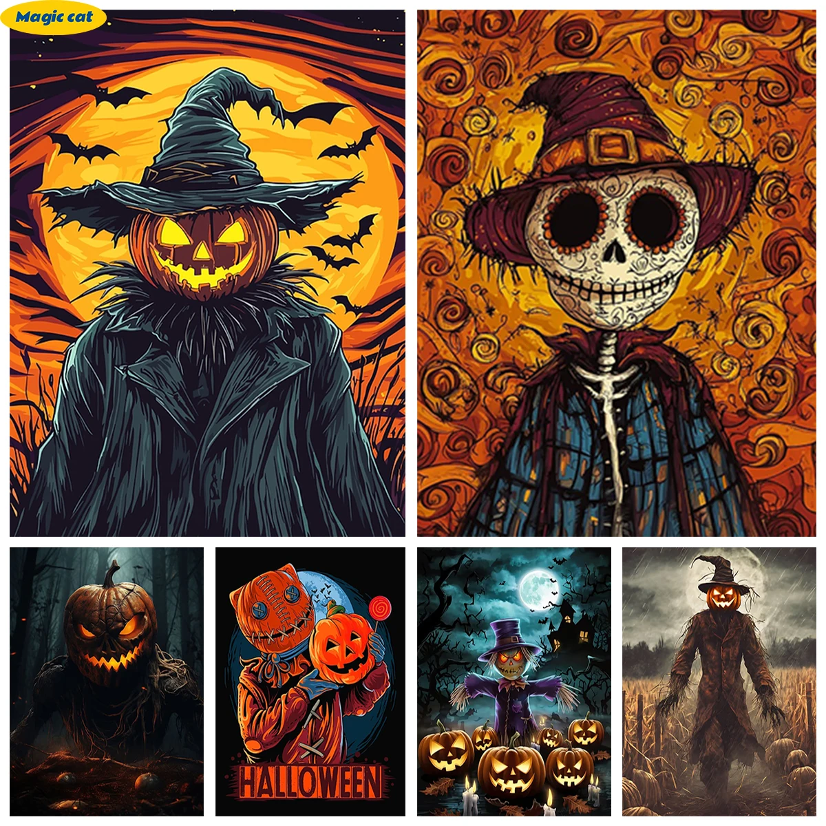 

Scary Scarecrow DIY Diamond Painting Kit Halloween Theme Wall Sticker Full Diamond Embroidery Hand Home Decor Creative Gift
