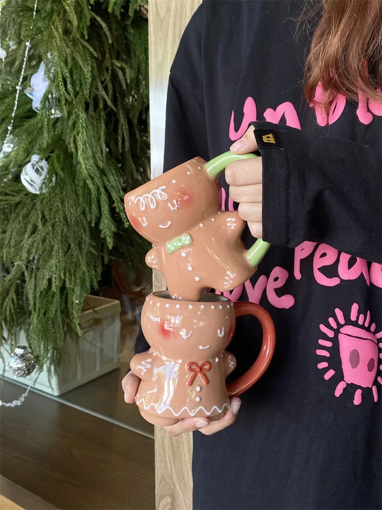 320ml Cute Cartoon Gingerbread man Ceramic Mug Couple Cup High Value Mug Breakfast Milk Coffee Mug Small Gifts