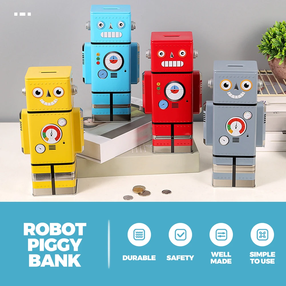 

1pc Cute Metal For Coin Storage Gift Home Bedroom Decoration Money Box Organiser Coin Jar Robot Shape Saving Canister