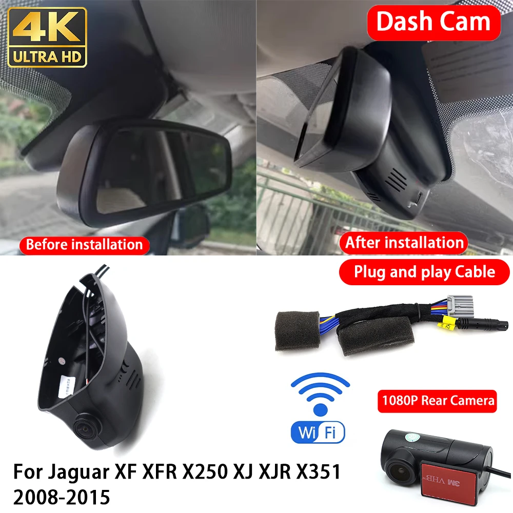 Cámara para Auto Jaguar XF XFR X250 XJ XJR X351 2008-2015, 4K 2160P, Delantera y Trasera, DVR, Wifi, Plug & Play, Grabadora de Video