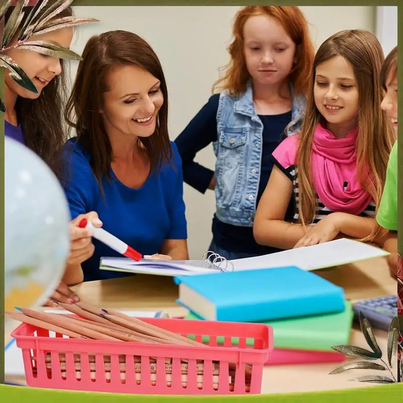 

New-12 Pack Pencil Organizer Basket Trays, Rainbow Colors Desk Storage For Kids, Classroom Supply Holders For School