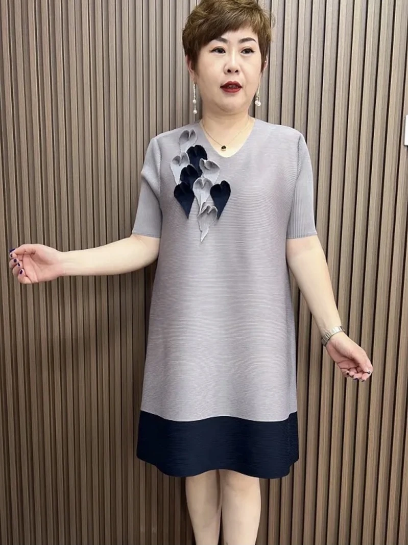 ฤดูร้อนใหม่พับสีบลอปักหลวมแลดูผอมแฟชั่นมิดิ Dr A-Line กระโปรงรอบนีออร์ต Sve Polyeste...