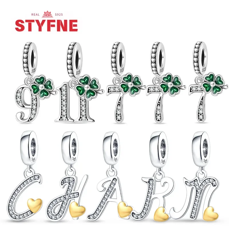 

925 Silver Creative Digital Series Lucky Grass Heart Beads For DIY Charm Original Bracelet Pendant Jewelry for Women Gifts