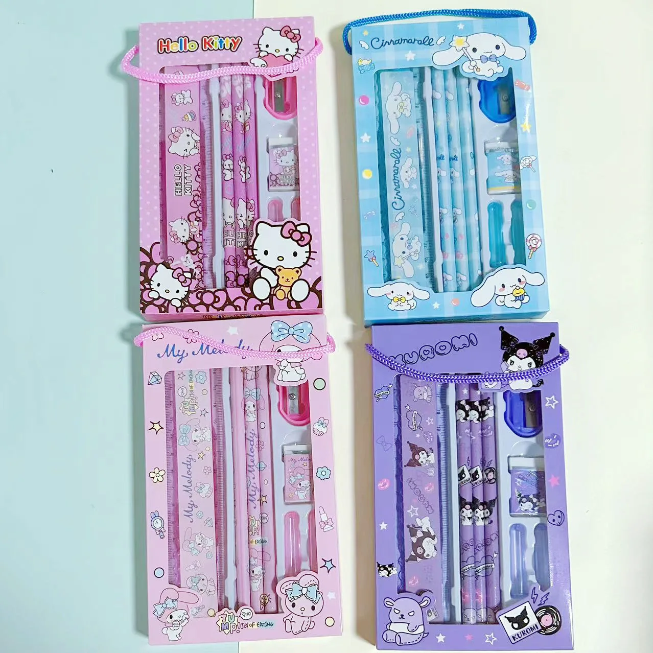 Sanrio Stationery Set Pencil Eraser Ruler Kawaii My Melody Kuromi Cinnamoroll Painting Primary School Supplies Student Kid Gift