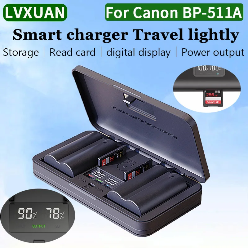 

LVXUAN BP-511A Battery Charger with SD Card Reading Function, for Canon EOS 10D,20D,20Da,300D,30D,40D,50D,5D,D30,D60, G2 G3 G6