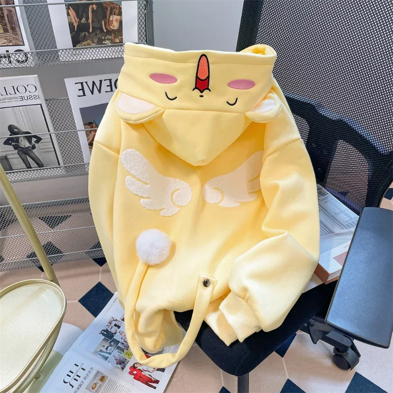 Hikigawa Chic Fashion Women Japanese Kawaii Cartoon Wings tail Hoodies Coats Autumn Sweet Girls Zipper Cardigan Outerwear Mujer