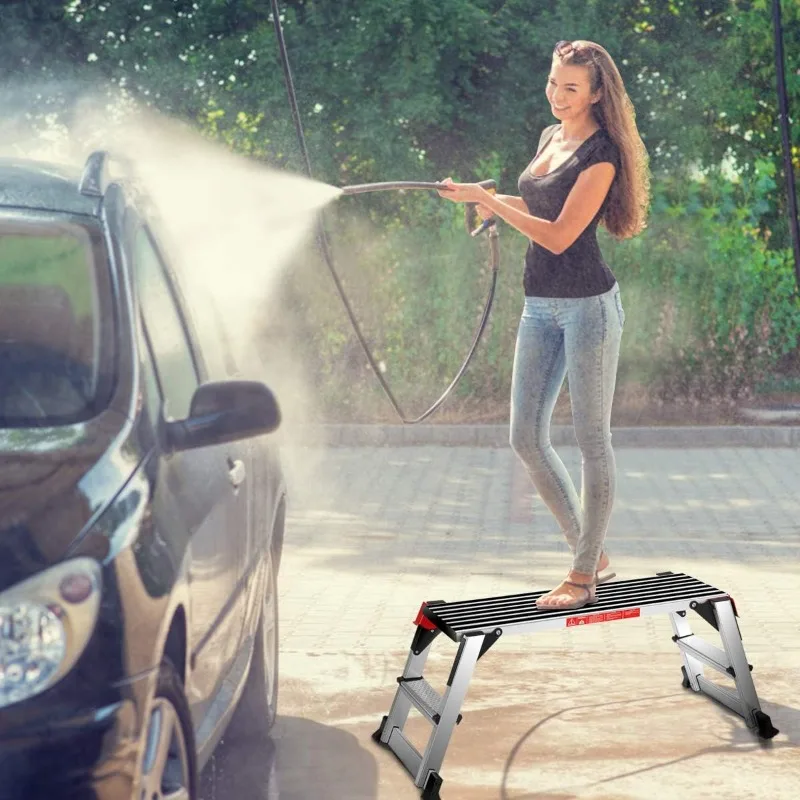 Happygrill Aluminum Folding Platform Step, Portable Work Bench Drywall Stool Ladder 330lbs