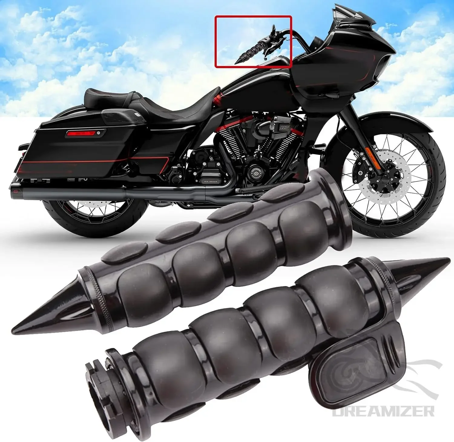 

1" or 7/8'' 4-Ring Air Cushioned Hand Grips W/ Throttle For Harley Honda Kawasaki Suzuki Yamaha Bikes Cruiser Chopper Custom