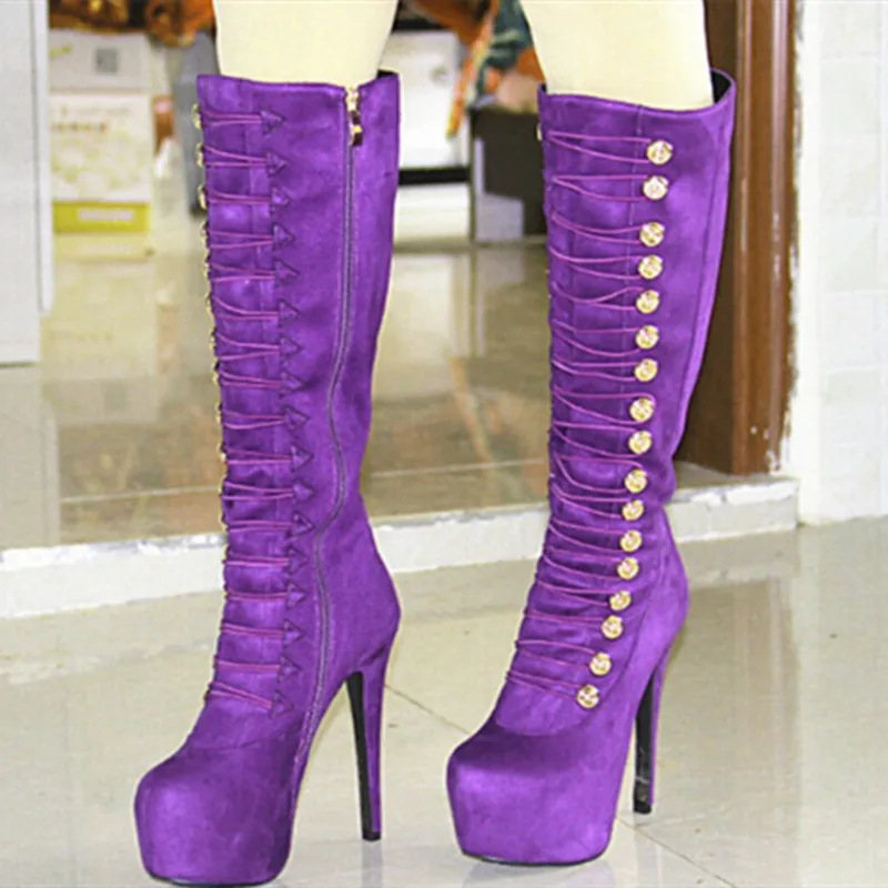 DIZHUANG shoes Fashion women's high heels boots. About 15 cm heel height. Suede . Knee length women's boots. Fashion show shoes.