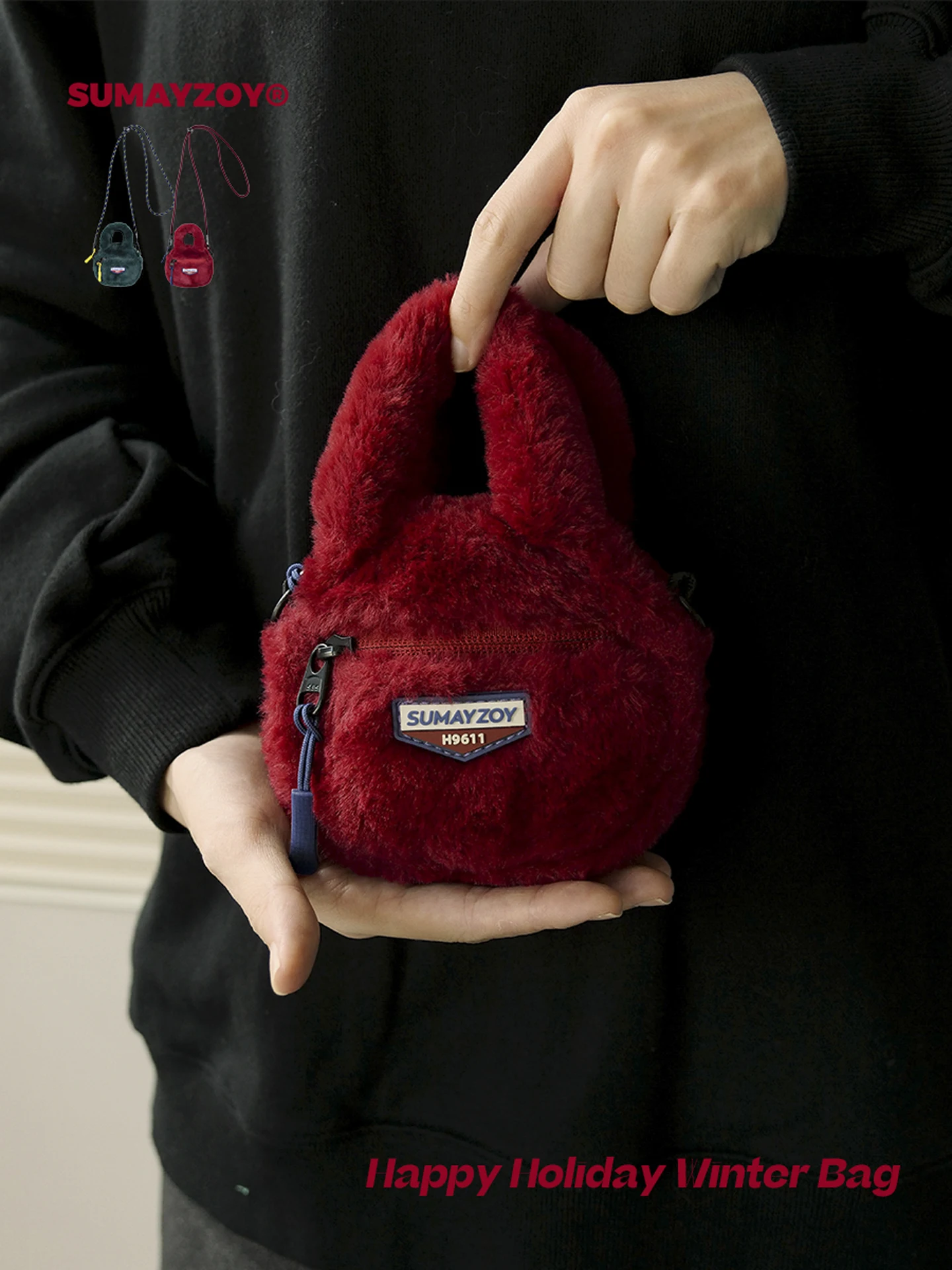 

Sumayzoymini Red Furry Crossbody Bag for Women Cute Gift Soft Polyester Lined Casual Style Spring Fashion Square Shape