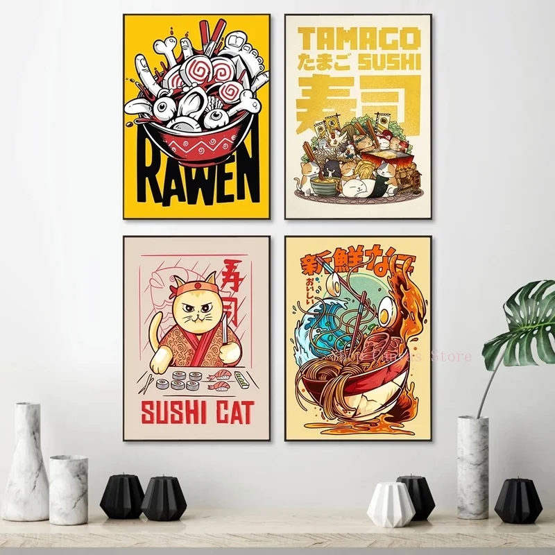 Japanese Food Wall Art Prints Poster Funny Ramen Noodles  Kitchen Art Canvas Painting Pictures For Living Room Sushi Home Decor