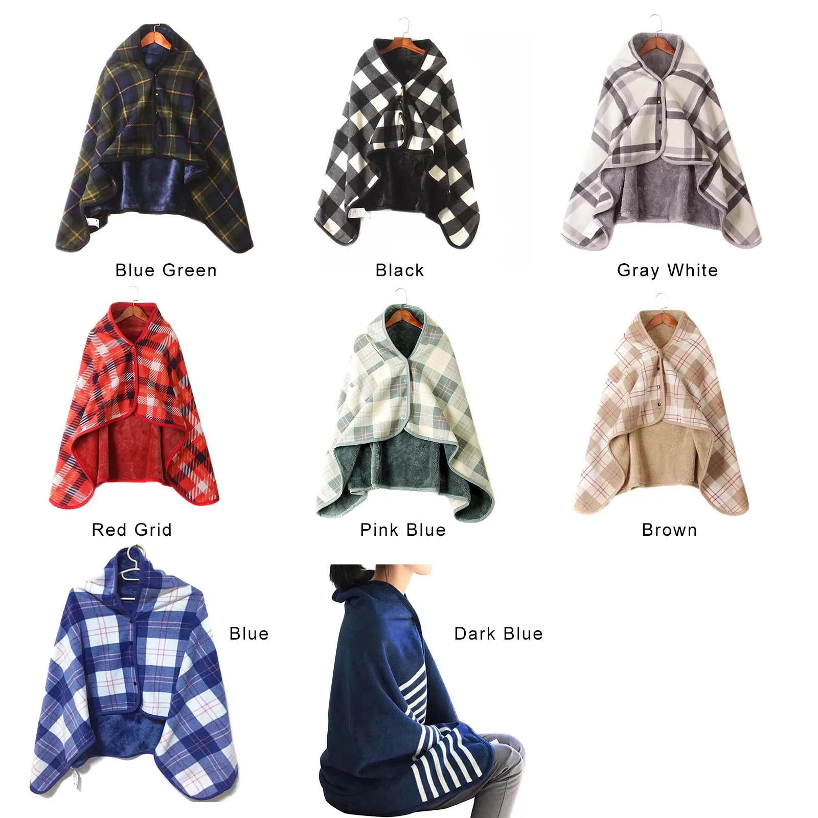 

Versatile Leisure Blanket Coat With Buttons Soft Throw Flannel Warm Cape For Road Trip Outdoor Camping