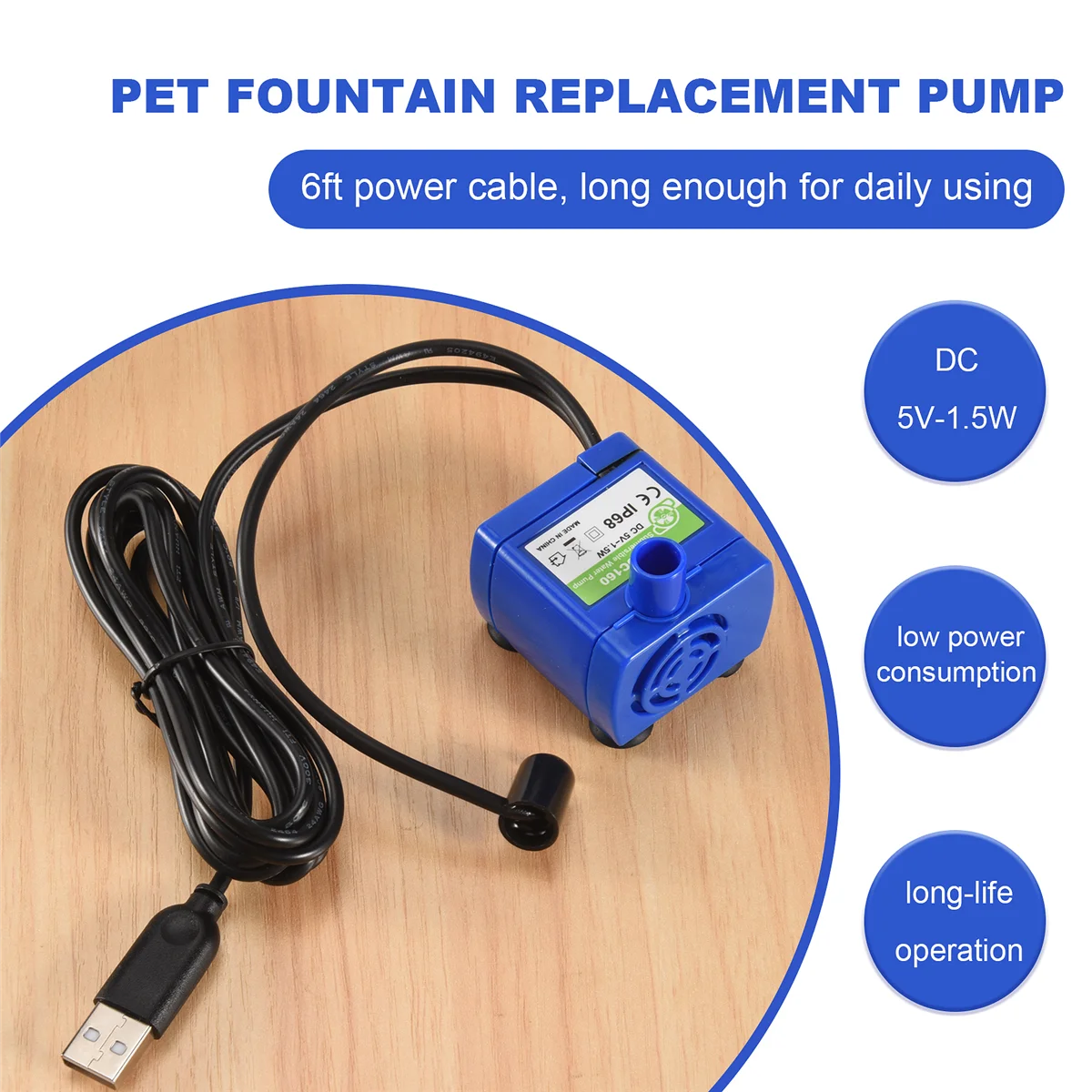 

AA38M Cat Water Fountain Pump, Pet Water Fountain Pump Replacement Pump DR-DC160 Motor for Round, Flower Cap Cat Fountain