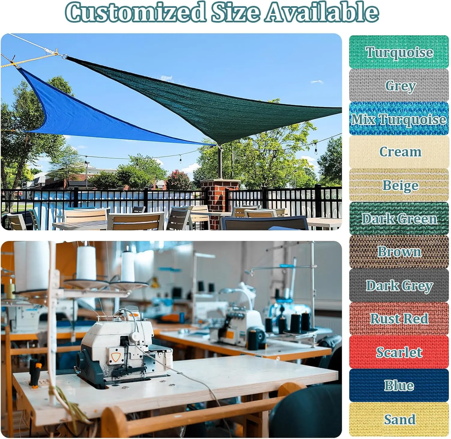 8'x10' Sun Shade Sails Canopy Rectangle Sand 185GSM Shade Sail for Patio Deck Yard Backyard, (We Make Custom Size)