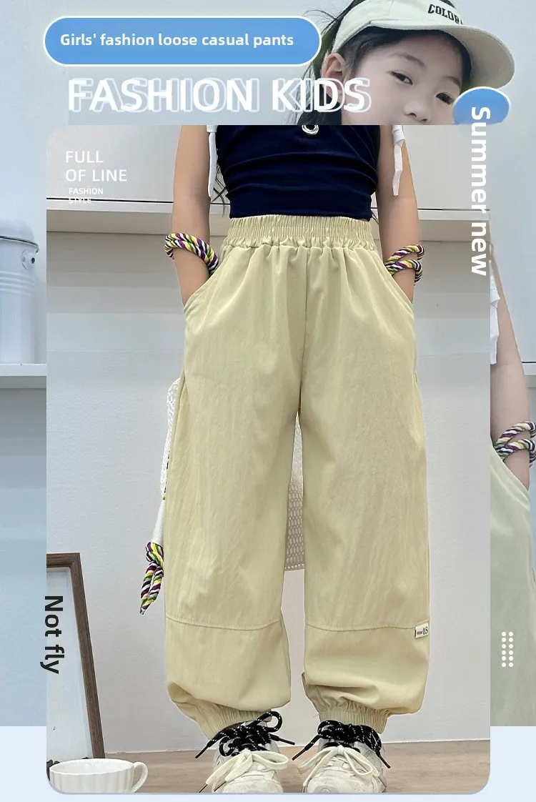 Teenager-Mädchen-Hosen, Sommer-Cargohosen mit Bändern für Mädchen, Jogginghosen, Kinderhosen, lässige, dünne Kinderkleidung für Mädchen von 2-6 Jahren – Detail 4